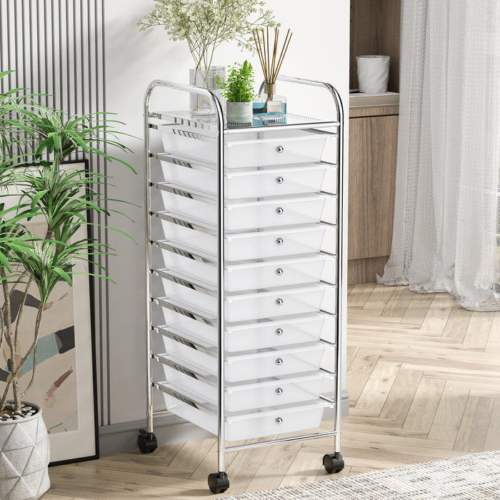 10 Drawer Rolling Storage Cart Organizer with 4 Universal Casters-Clear