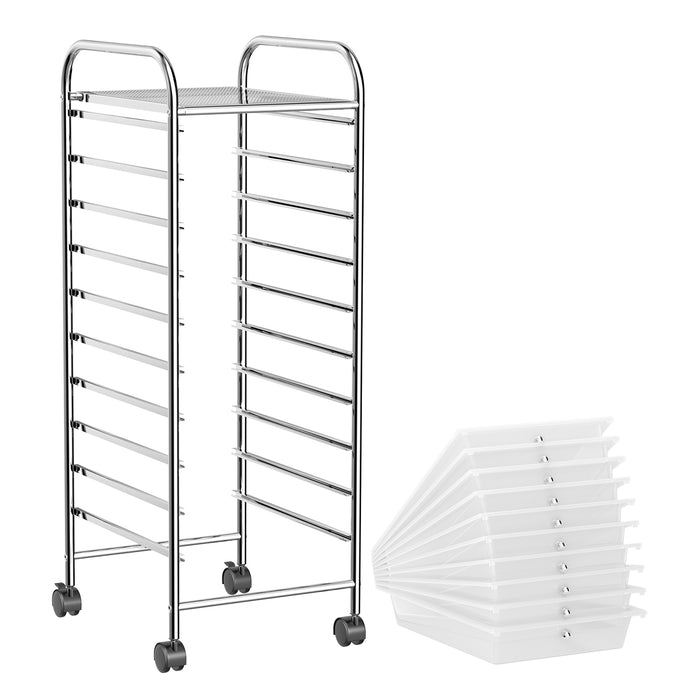 10 Drawer Rolling Storage Cart Organizer with 4 Universal Casters-Clear