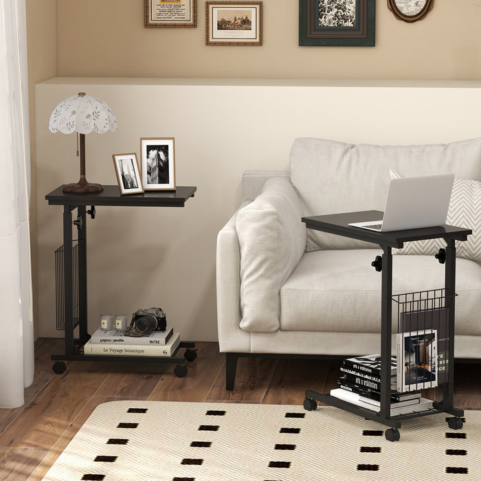 Rolling Height Adjustable Sofa End Side Table