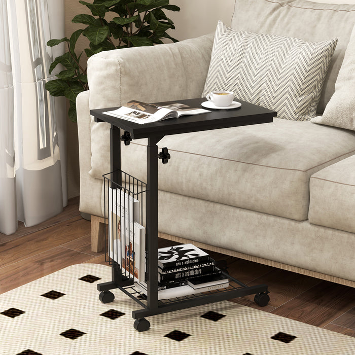 Rolling Height Adjustable Sofa End Side Table