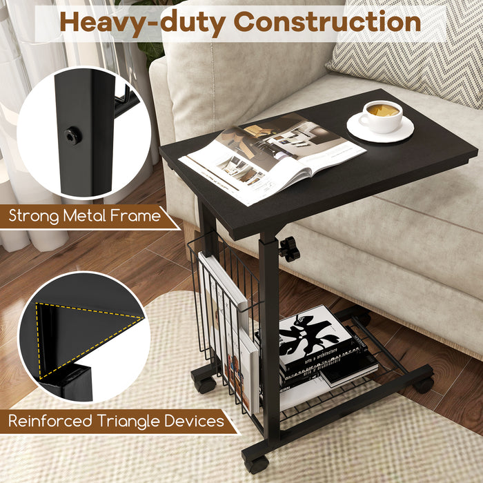 Rolling Height Adjustable Sofa End Side Table