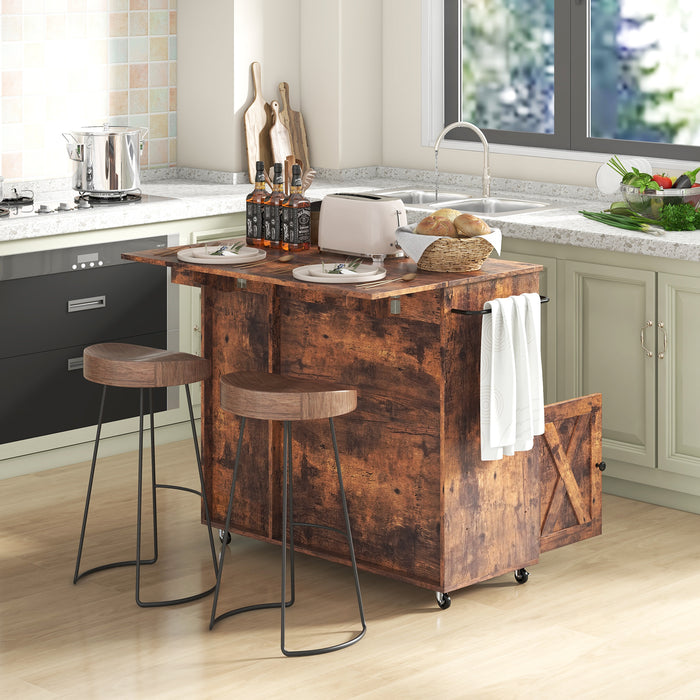 Rolling Kitchen Island Cart with Drop Leaf and Wine Rack-Rustic Brown