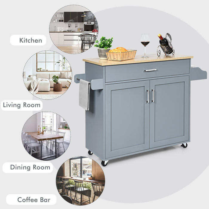 Rolling Kitchen Island Cart with Towel and Spice Rack-Gray