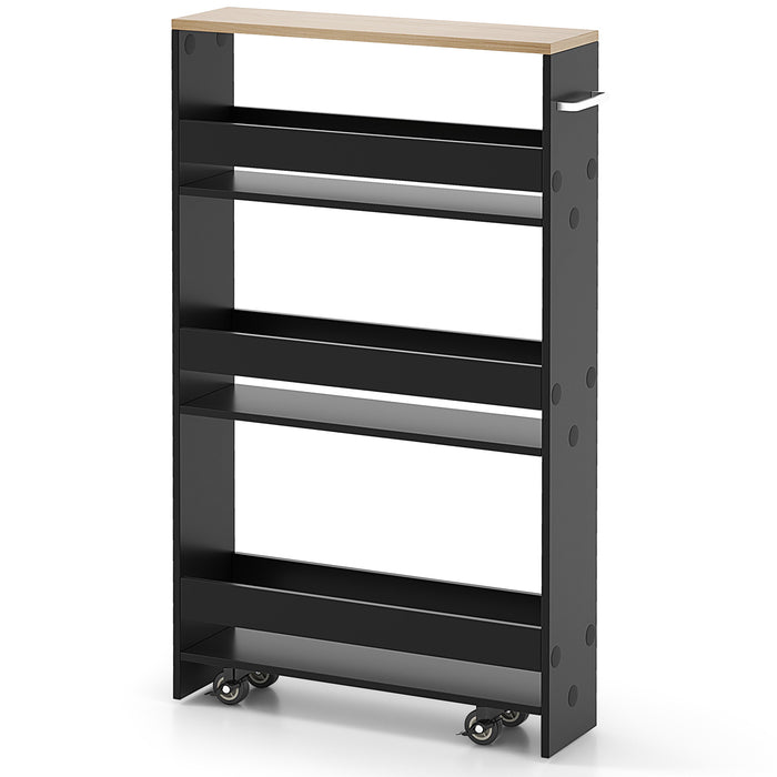 Rolling Kitchen Slim Storage Cart Mobile Shelving Organizer with Handle-Black