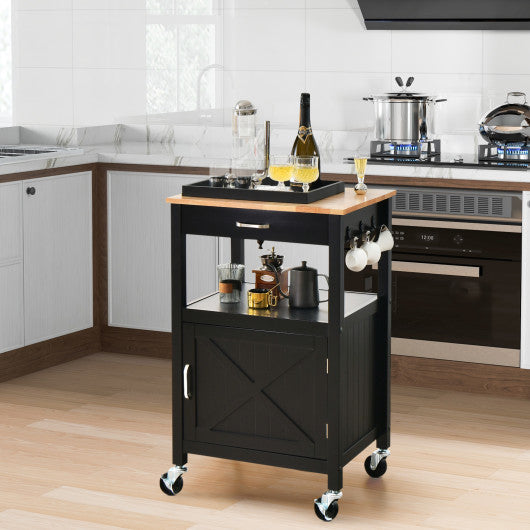 Rolling Kitchen Island Cart with Drawer and Side Hooks-Black