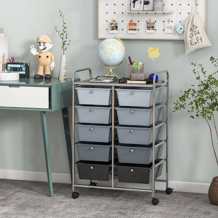 10-Drawer Rolling Storage Cart-Gray