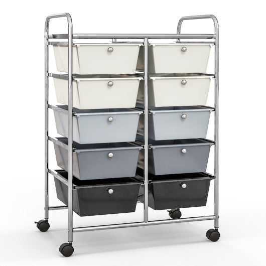 10-Drawer Rolling Storage Cart-Beige & Gray