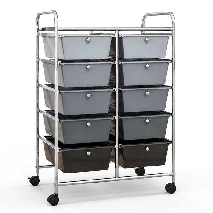 10-Drawer Rolling Storage Cart-Gray