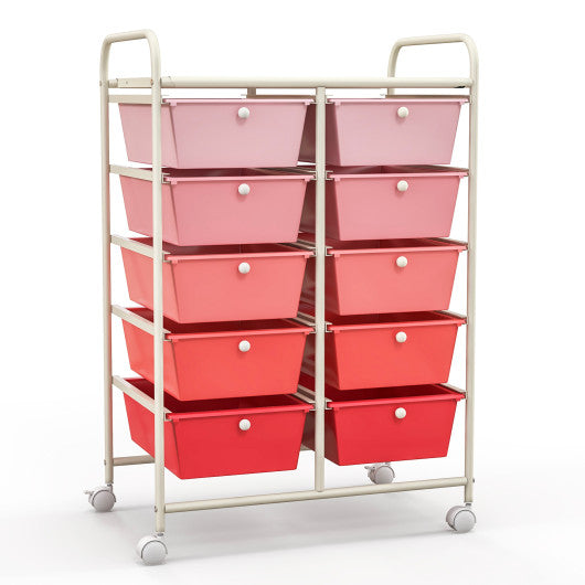 10-Drawer Rolling Storage Cart-Pink