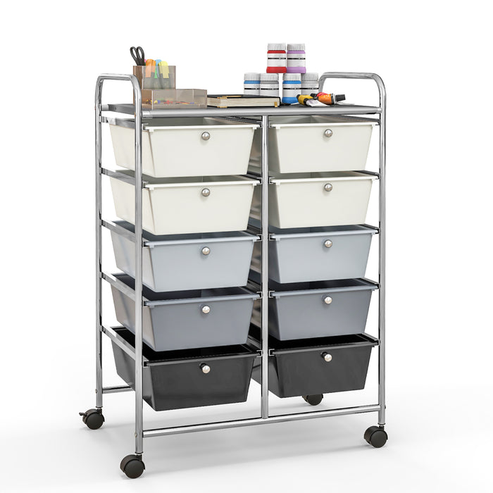 10-Drawer Rolling Storage Cart-Beige & Gray