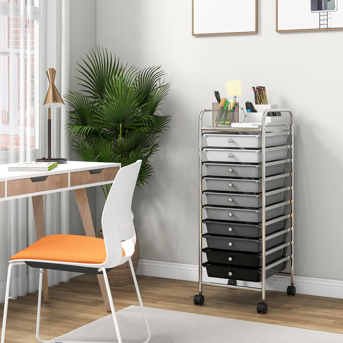 10 Drawer Rolling Storage Cart Organizer with 4 Universal Casters-Gradient Gray