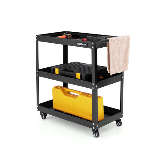 3-Tier Rolling Tool Cart with Spacious Shelves  4 Universal Wheels and 2 Brakes-Black