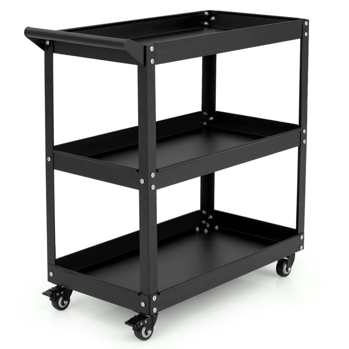 3-Tier Rolling Tool Cart with Spacious Shelves  4 Universal Wheels and 2 Brakes-Black