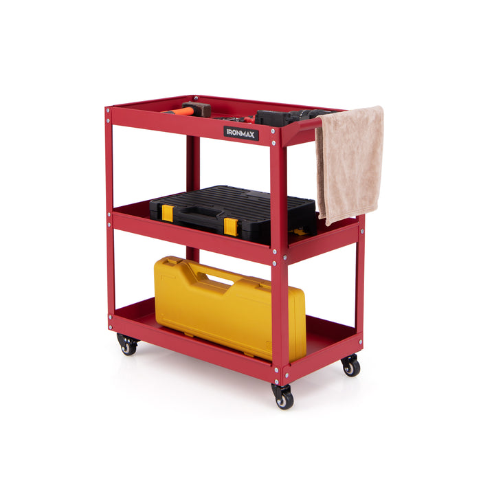 3-Tier Rolling Tool Cart with Spacious Shelves  4 Universal Wheels and 2 Brakes-Red