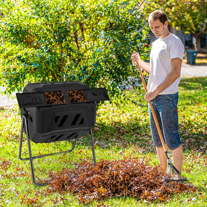 360Â° Rotatable Tumbling Composter with 2 Sliding Doors-Black