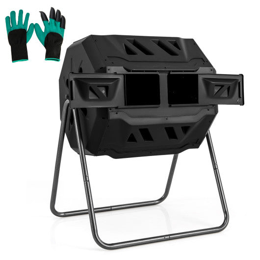 360Â° Rotatable Tumbling Composter with 2 Sliding Doors-Black