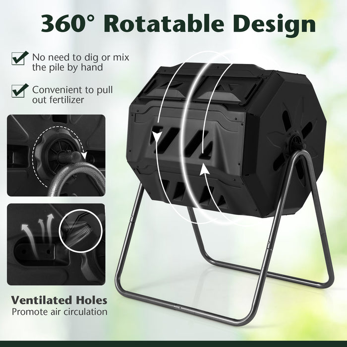 360Â° Rotatable Tumbling Composter with 2 Sliding Doors-Black