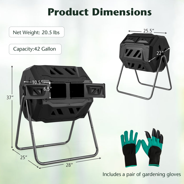 360Â° Rotatable Tumbling Composter with 2 Sliding Doors-Black