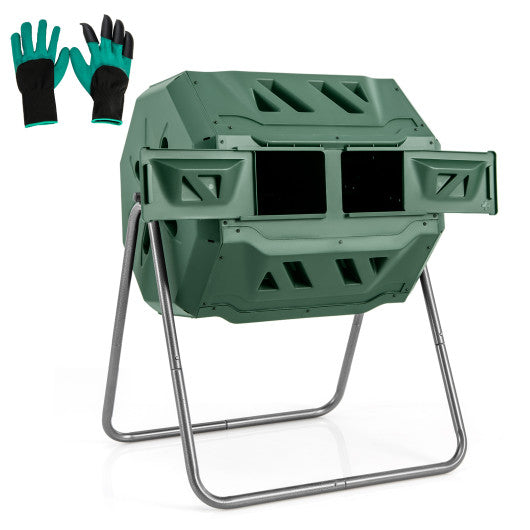 360Â° Rotatable Tumbling Composter with 2 Sliding Doors-Green