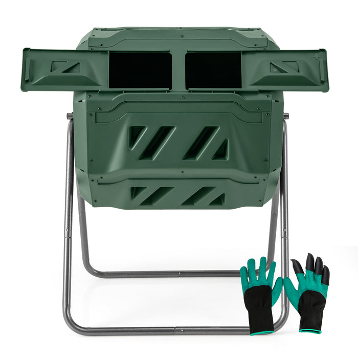 360Â° Rotatable Tumbling Composter with 2 Sliding Doors-Green