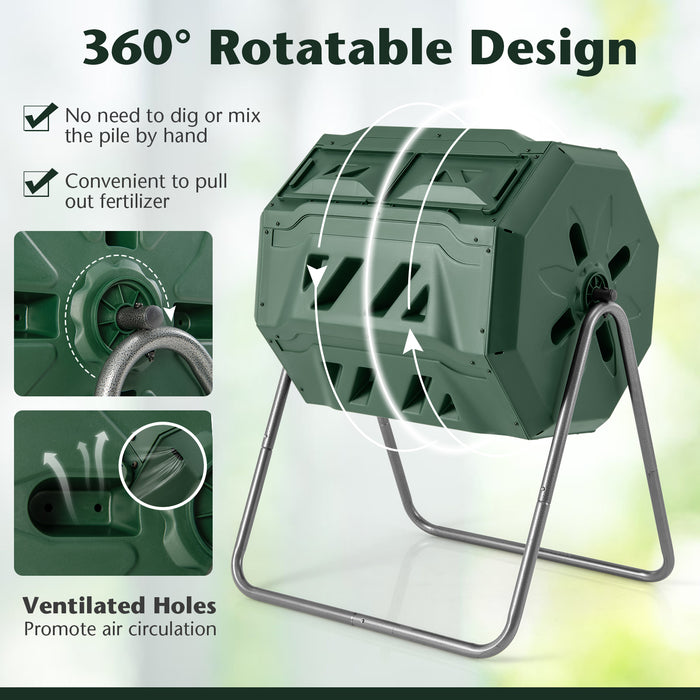 360Â° Rotatable Tumbling Composter with 2 Sliding Doors-Green