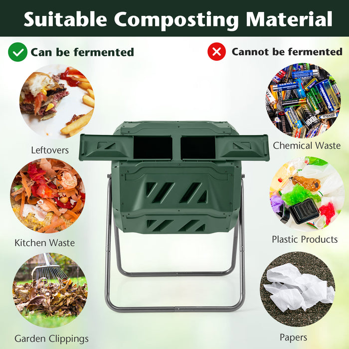 360Â° Rotatable Tumbling Composter with 2 Sliding Doors-Green