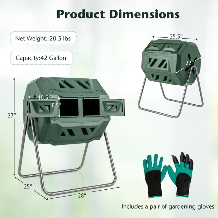 360Â° Rotatable Tumbling Composter with 2 Sliding Doors-Green