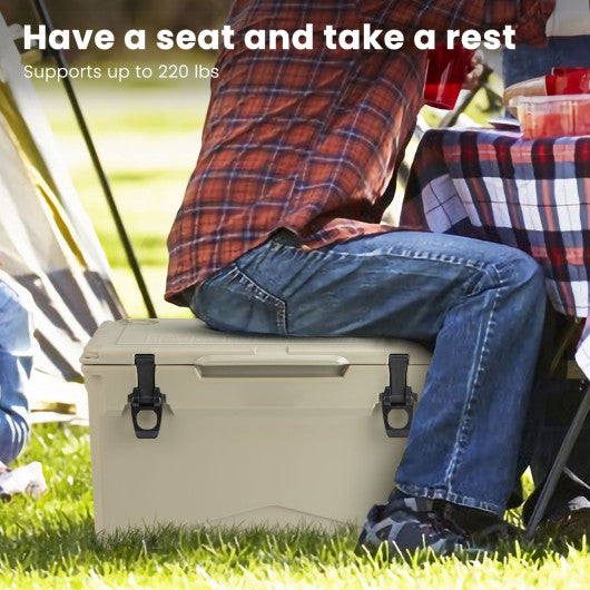 Rotomolded Cooler with Integrated Cup Holders and Bottle Opener-Tan