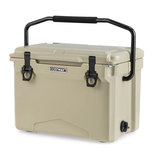 25 QT Hard Cooler with Aluminum Handle and Integrated Cup Holders-Tan