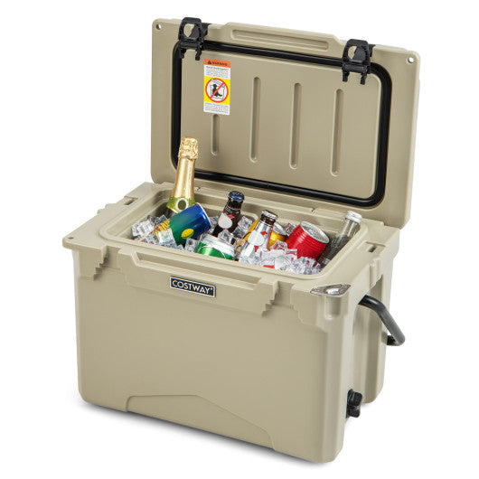 25 QT Hard Cooler with Aluminum Handle and Integrated Cup Holders-Tan