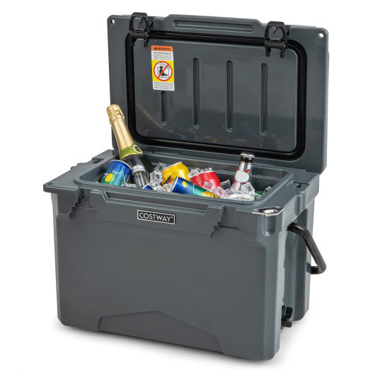 25 QT Hard Cooler with Aluminum Handle and Integrated Cup Holders-Gray