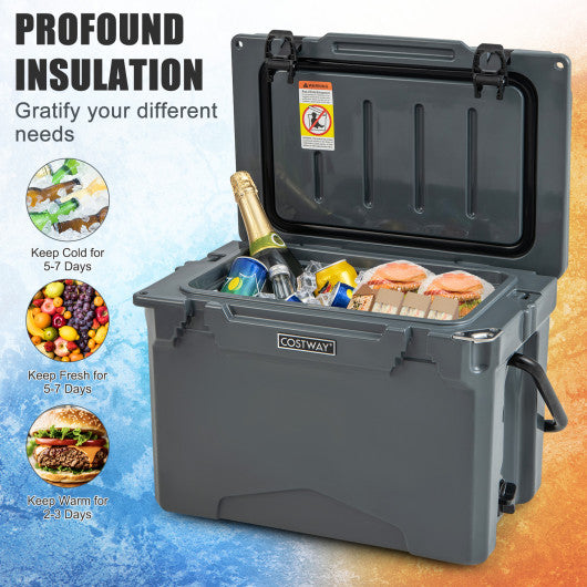 25 QT Hard Cooler with Aluminum Handle and Integrated Cup Holders-Gray