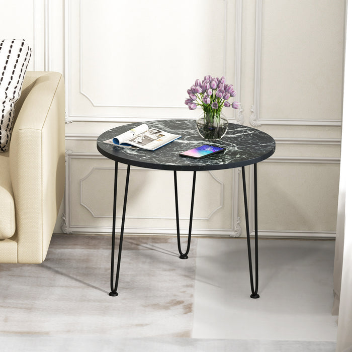 Round Coffee Table with Thickened Tabletop and Metal Tripod Legs-Black