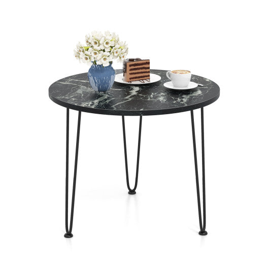 Round Coffee Table with Thickened Tabletop and Metal Tripod Legs-Black