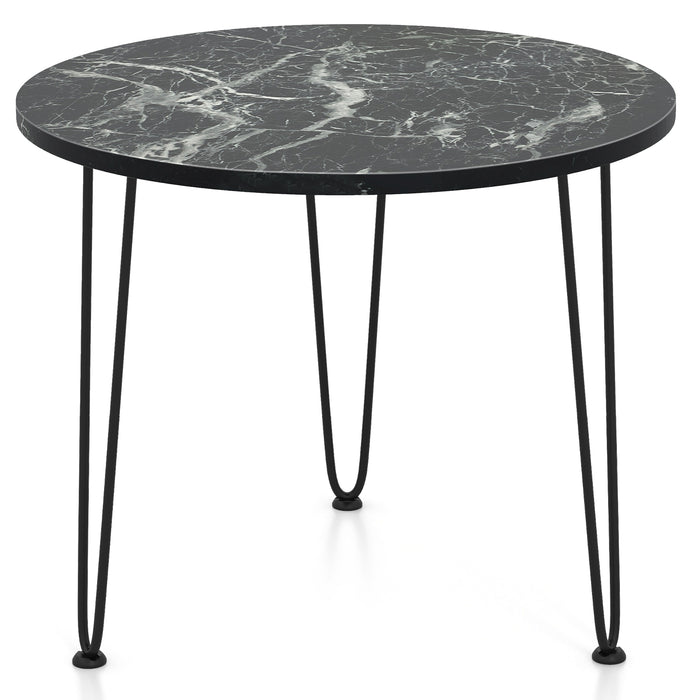 Round Coffee Table with Thickened Tabletop and Metal Tripod Legs-Black