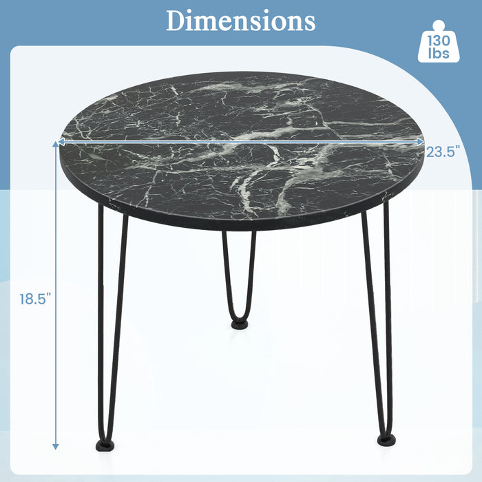 Round Coffee Table with Thickened Tabletop and Metal Tripod Legs-Black