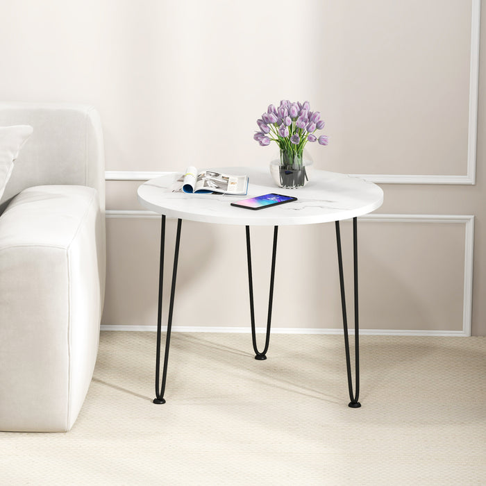 Round Coffee Table with Thickened Tabletop and Metal Tripod Legs-White