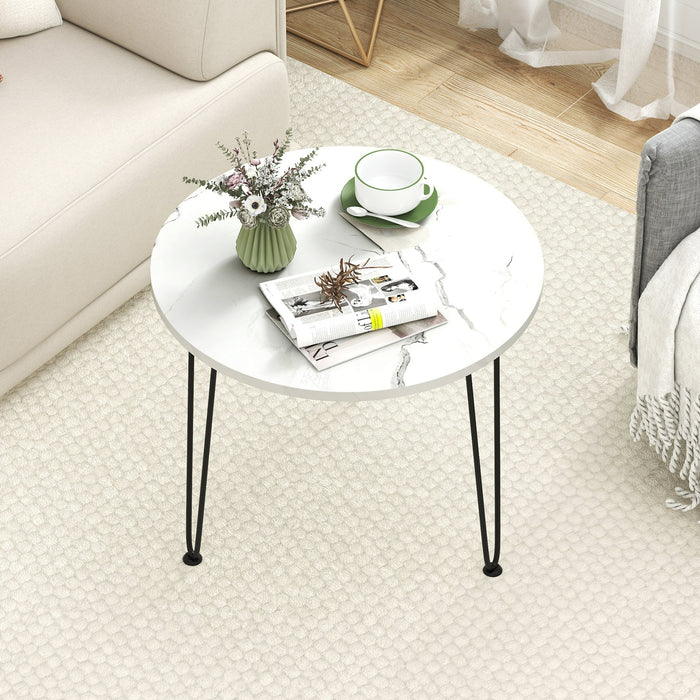 Round Coffee Table with Thickened Tabletop and Metal Tripod Legs-White