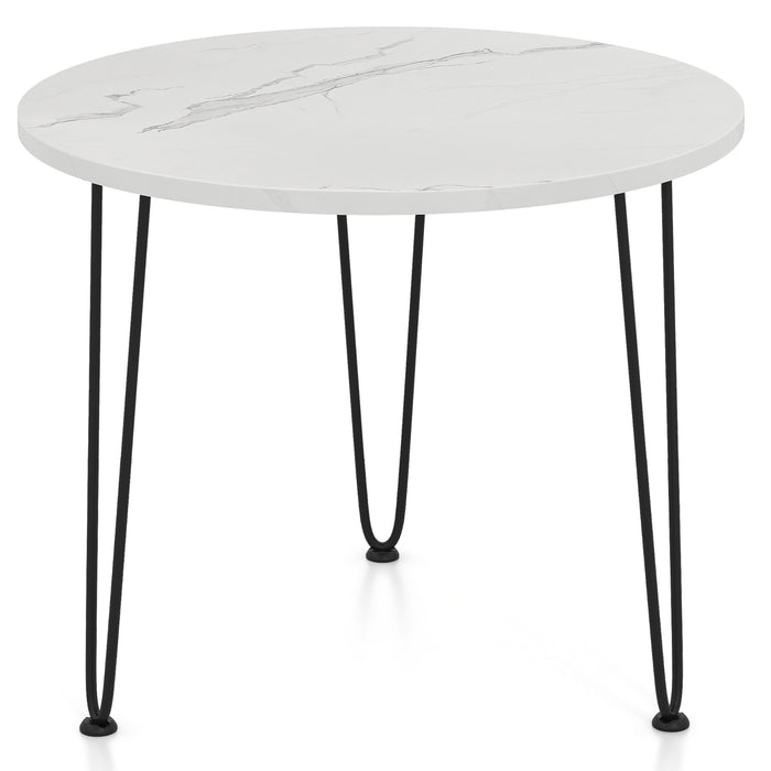 Round Coffee Table with Thickened Tabletop and Metal Tripod Legs-White