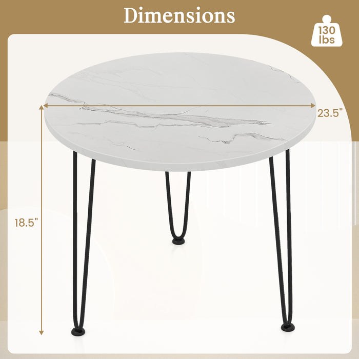 Round Coffee Table with Thickened Tabletop and Metal Tripod Legs-White