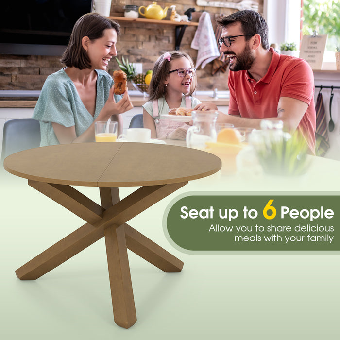 47 Inches Round Dining Table with Solid Acacia Wood Legs for 4-6 Person-Natural