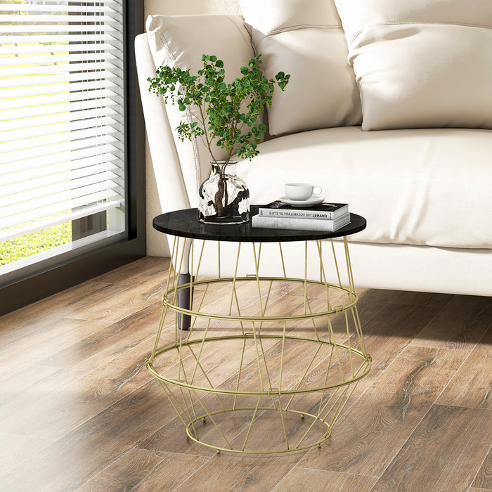 Round Metal Frame End Table with Removable Top-Golden