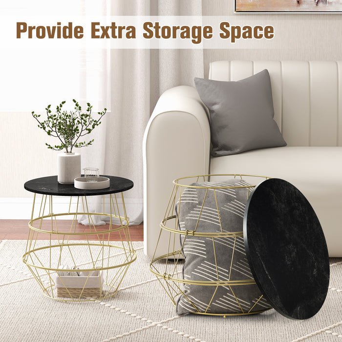 Round Metal Frame End Table with Removable Top-Golden