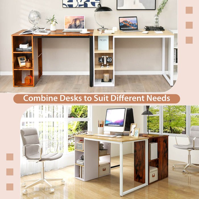 Computer Desk with 5 Side Shelves and Metal Frame-Rustic Brown