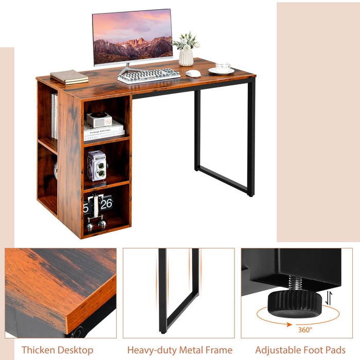 Computer Desk with 5 Side Shelves and Metal Frame-Rustic Brown