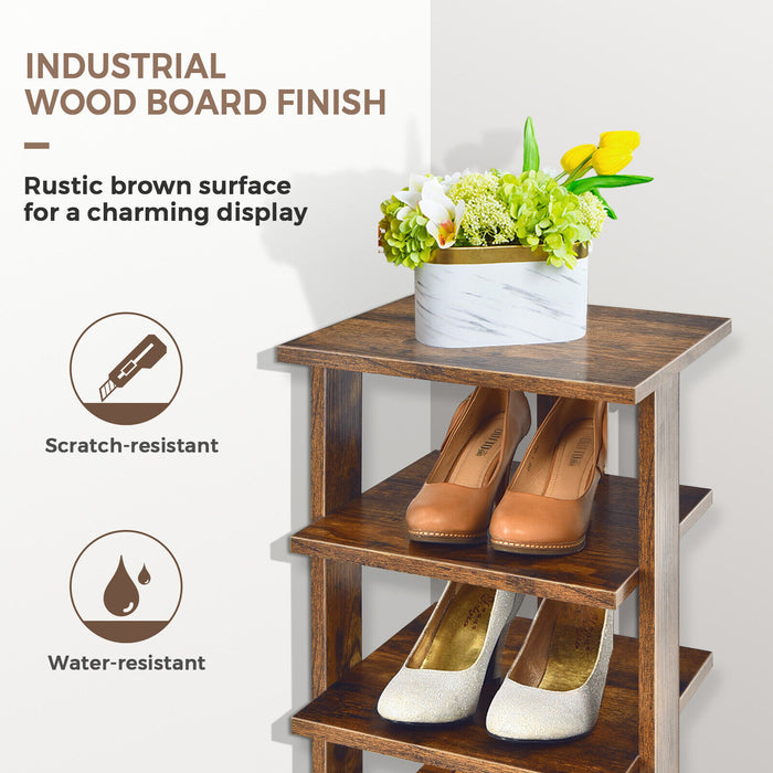 Wooden Shoes Storage Stand 7 Tiers Shoe Rack Organizer Multi-shoe Rack Shoebox-Rustic Brown