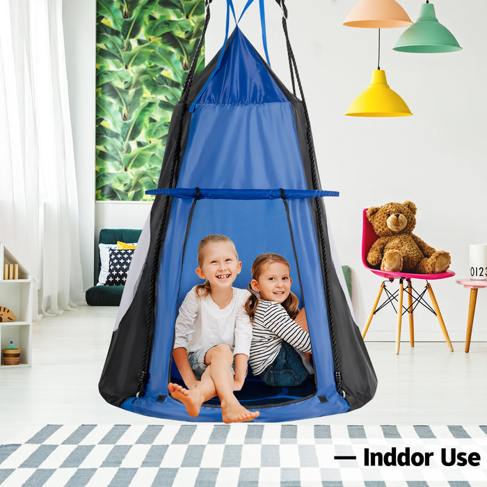 2-in-1 40 Inch Kids Hanging Chair Detachable Swing Tent Set-Blue