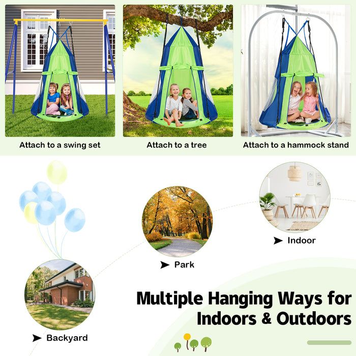 2-in-1 40 Inch Kids Hanging Chair Detachable Swing Tent Set-Green