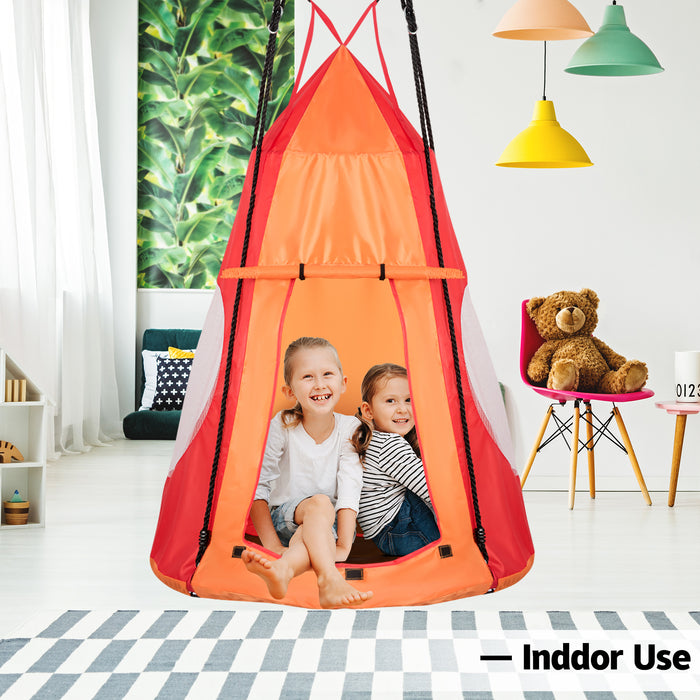 2-in-1 40 Inch Kids Hanging Chair Detachable Swing Tent Set-Orange