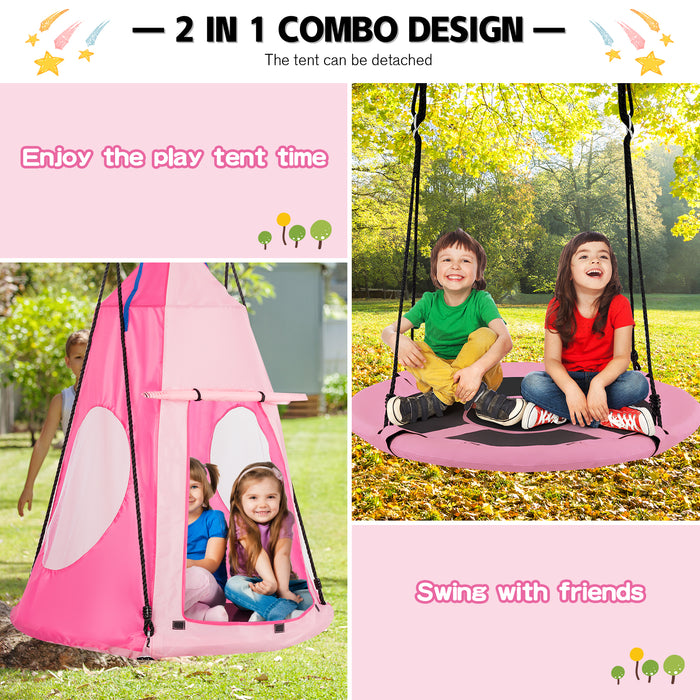 2-in-1 40 Inch Kids Hanging Chair Detachable Swing Tent Set-Pink